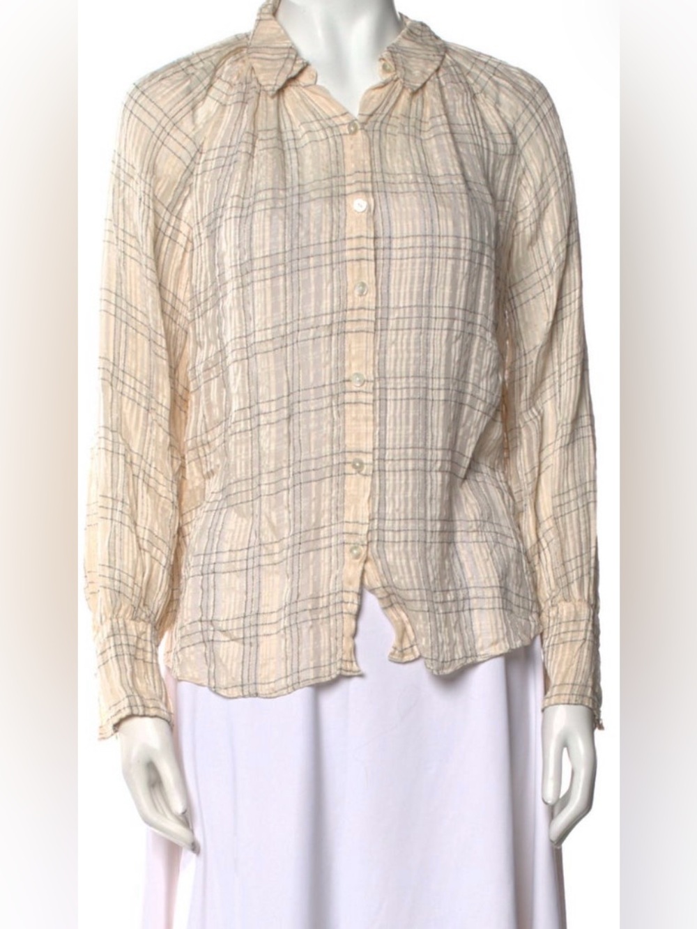 Rebecca Taylor Cream Plaid Lightweight Button-Down Shirt
